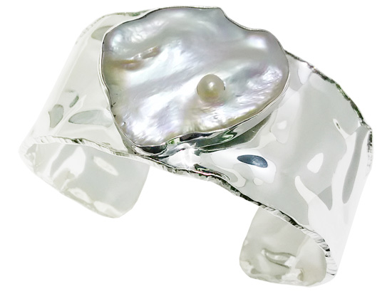Sterling silver pearl bracecuff,B1087-S