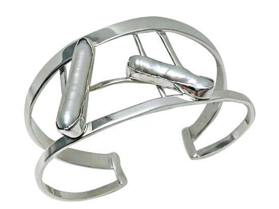 Sterling silver pearl bracecuff,B7402