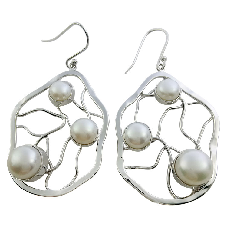 Reticular silver pearl earring,E1238