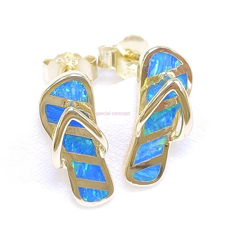 Silver earrings,Synthetic opal,Flip-flop style E18574G